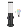 Brilagi - LED RGBW Stmívatelná venkovní lampa se 2 zásuvkami 1xE27/9W/230V 2700-6500K IP44 40 cm černá