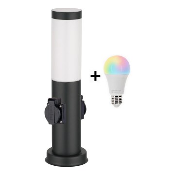 Brilagi - LED RGBW Stmívatelná venkovní lampa se 2 zásuvkami 1xE27/9W/230V 2700-6500K IP44 40 cm černá