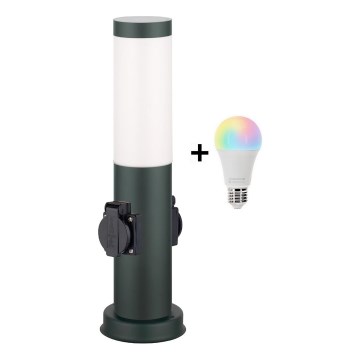 BRILAGI - LED RGBW Stmívatelná venkovní lampa se 2 zásuvkami NOVA 1xE27/12W/230V 2700-6500K IP44 40 cm antracit