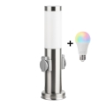 BRILAGI - LED RGBW Stmívatelná venkovní lampa se 2 zásuvkami NOVA 1xE27/12W/230V 2700-6500K IP44 40 cm matný chrom