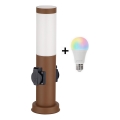 Brilagi - LED RGBW Stmívatelná venkovní lampa se 2 zásuvkami NOVA 1xE27/9W/230V 2700-6500K IP44 40 cm hnědá