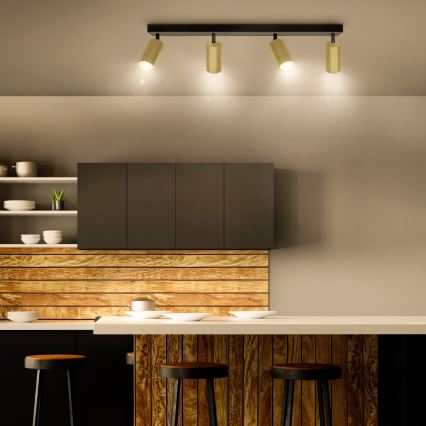 Brilagi - LED RGBW Stmívatelné bodové svítidlo SELE GOLDEN 4xGU10/4,8W/230V 3000K černá/zlatá + dálkové ovládání