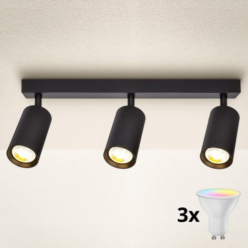 Brilagi - LED RGBW Stmívatelné bodové svítidlo SELE 3xGU10/4,8W/230V 3000K černá + dálkové ovládání