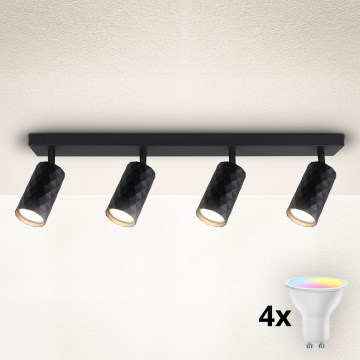 Brilagi - LED RGBW Stmívatelné bodové svítidlo SELE DIAMANT 4xGU10/4,8W/230V 3000K černá + dálkové ovládání
