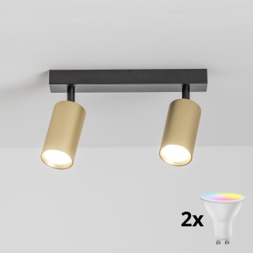 Brilagi - LED RGBW Stmívatelné bodové svítidlo SELE GOLDEN 2xGU10/6W/230V 3000K černá/zlatá + dálkové ovládání