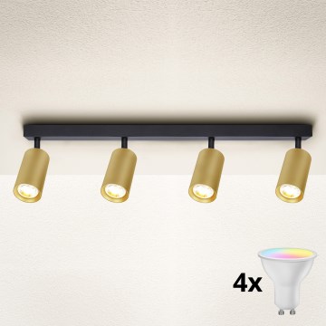 Brilagi - LED RGBW Stmívatelné bodové svítidlo SELE GOLDEN 4xGU10/4,8W/230V 3000K černá/zlatá + dálkové ovládání