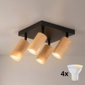 Brilagi - LED RGBW Stmívatelné bodové svítidlo SELE SQUARE 4xGU10/6,5W/230V 2700-6500K černá/dekor dubu
