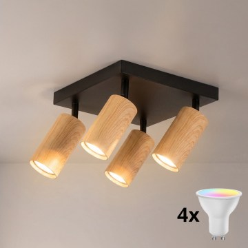 Brilagi - LED RGBW Stmívatelné bodové svítidlo SELE SQUARE 4xGU10/6,5W/230V 2700-6500K černá/dekor dubu