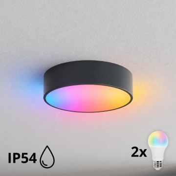 Brilagi - LED RGBW Stmívatelné koupelnové stropní svítidlo CLARE 2xE27/12W/230V pr. 30 cm antracit IP54