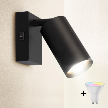 Brilagi - LED RGBW Stmívatelné nástěnné bodové svítidlo s vypínačem SELE 1xGU10/4,8W/230V 3000K černá + dálkové ovládání
