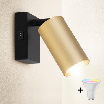Brilagi - LED RGBW Stmívatelné nástěnné bodové svítidlo s vypínačem SELE 1xGU10/4,8W/230V 3000K černá/zlatá + dálkové ovládání