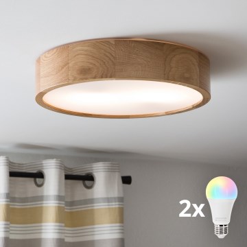 BRILAGI - LED RGBW Stmívatelné stropní svítidlo CARVALHO 2xE27/12W/230V 2700-6500K dub pr. 37,5 cm