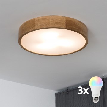BRILAGI - LED RGBW Stmívatelné stropní svítidlo CARVALHO 3xE27/12W/230V 2700-6500K dub pr. 47,5 cm