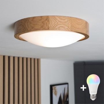 BRILAGI - LED RGBW Stmívatelné stropní svítidlo CARVALHO SLIM 1xE27/12W/230V 2700-6500K dub pr. 27 cm