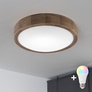 BRILAGI - LED RGBW Stmívatelné stropní svítidlo CARVALHO SLIM 1xE27/12W/230V 2700-6500K dub pr. 27 cm
