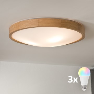 BRILAGI - LED RGBW Stmívatelné stropní svítidlo CARVALHO SLIM 3xE27/12W/230V 2700-6500K dub pr. 47 cm