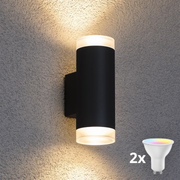 Brilagi - LED RGBW Stmívatelné venkovní nástěnné svítidlo MATERA 2xGU10/6W/230V 3000K IP54 černá + dálkové ovládání