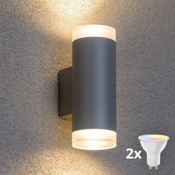 Brilagi - LED RGBW Stmívatelné venkovní nástěnné svítidlo MATERA 2xGU10/6W/230V 3000K IP54 šedá