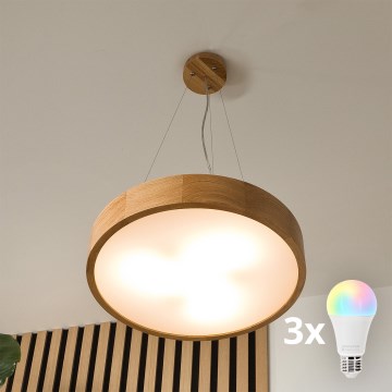 BRILAGI - LED RGBW Stmívatelný lustr na lanku CARVALHO 3xE27/12W/230V 2700-6500K dub pr. 47,5 cm