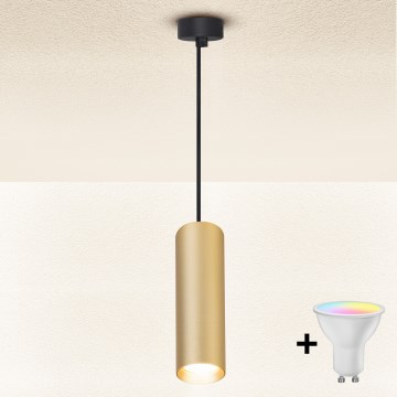 Brilagi - LED RGBW Stmívatelný lustr na lanku SELE 1xGU10/4,8W/230V 3000K černá/zlatá + dálkové ovládání