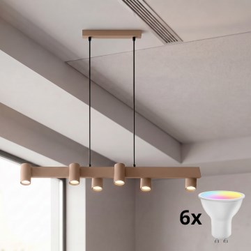 Brilagi - LED RGBW Stmívatelný lustr na lanku SELE 6xGU10/6,5W/230V 2700-6500K béžová + dálkové ovládání