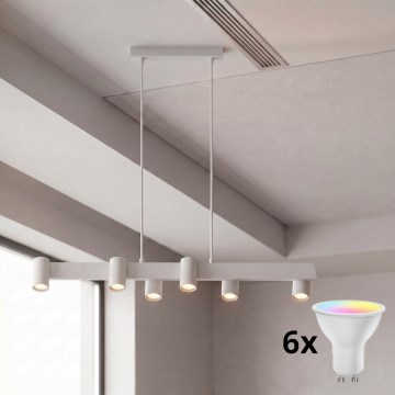 Brilagi - LED RGBW Stmívatelný lustr na lanku SELE 6xGU10/6,5W/230V 2700-6500K bílá + dálkové ovládání