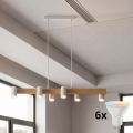 Brilagi - LED RGBW Stmívatelný lustr na lanku SELE 6xGU10/6,5W/230V 2700-6500K bílá/dekor dubu + dálkové ovládání