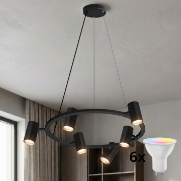 Brilagi - LED RGBW Stmívatelný lustr na lanku SELE 6xGU10/6,5W/230V 2700-6500K černá + dálkové ovládání