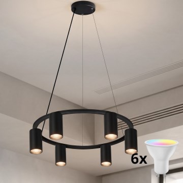 Brilagi - LED RGBW Stmívatelný lustr na lanku SELE 6xGU10/6,5W/230V 2700-6500K černá + dálkové ovládání