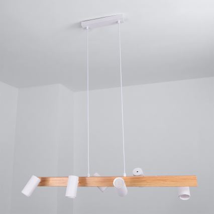 Brilagi - LED RGBW Stmívatelný lustr na lanku SELE 6xGU10/6,5W/230V 2700-6500K bílá/dekor dubu + dálkové ovládání