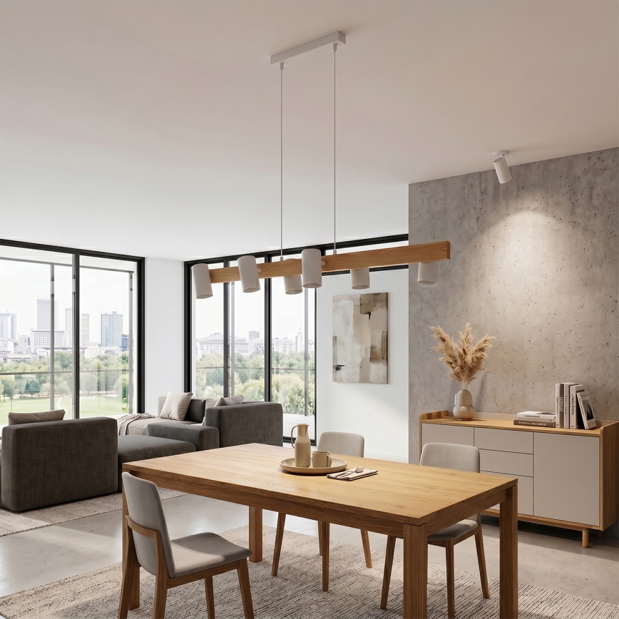 Brilagi - LED RGBW Stmívatelný lustr na lanku SELE 6xGU10/6,5W/230V 2700-6500K bílá/dekor dubu + dálkové ovládání