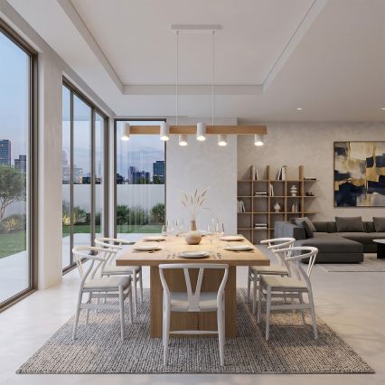 Brilagi - LED RGBW Stmívatelný lustr na lanku SELE 6xGU10/6,5W/230V 2700-6500K bílá/dekor dubu + dálkové ovládání