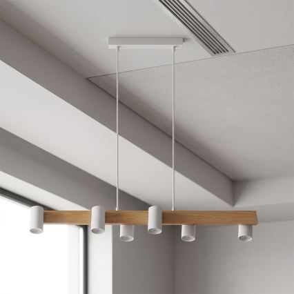 Brilagi - LED RGBW Stmívatelný lustr na lanku SELE 6xGU10/6,5W/230V 2700-6500K bílá/dekor dubu + dálkové ovládání