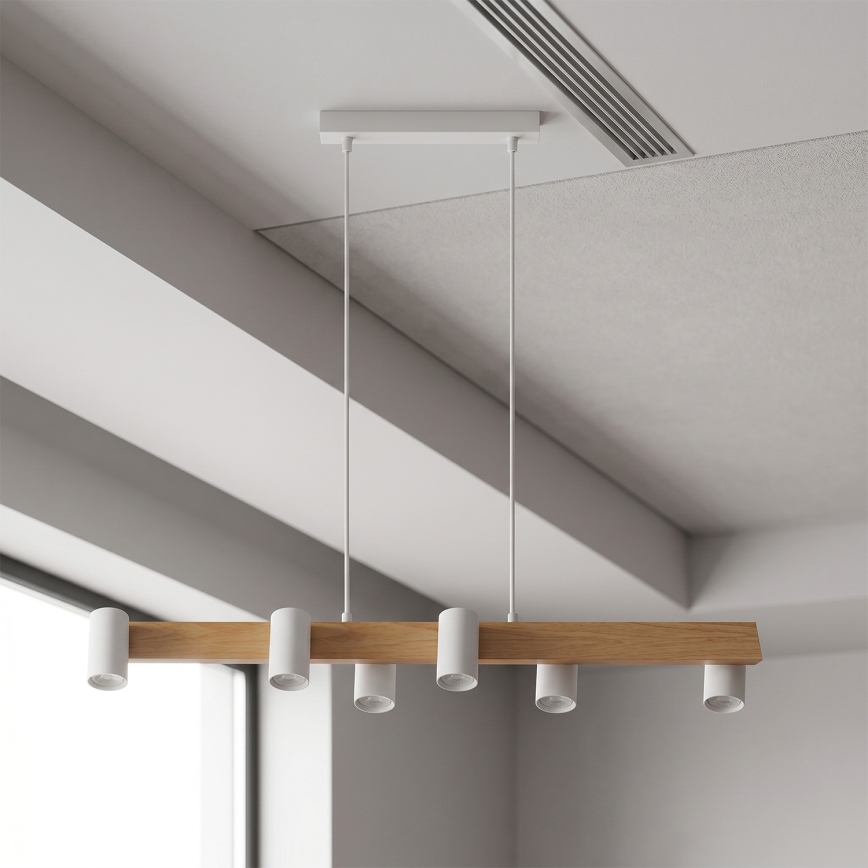 Brilagi - LED RGBW Stmívatelný lustr na lanku SELE 6xGU10/6,5W/230V 2700-6500K bílá/dekor dubu + dálkové ovládání