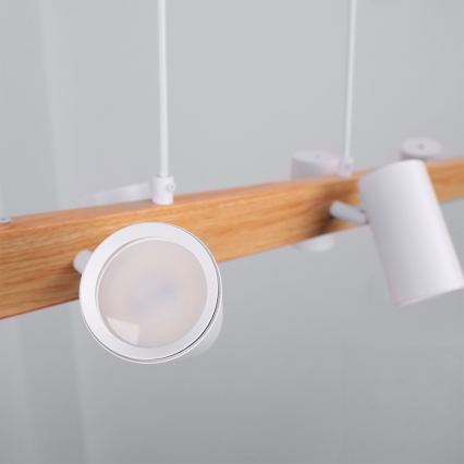 Brilagi - LED RGBW Stmívatelný lustr na lanku SELE 6xGU10/6,5W/230V 2700-6500K bílá/dekor dubu + dálkové ovládání