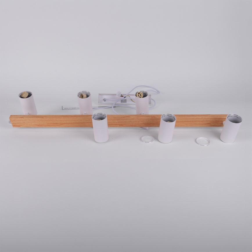 Brilagi - LED RGBW Stmívatelný lustr na lanku SELE 6xGU10/6,5W/230V 2700-6500K bílá/dekor dubu + dálkové ovládání