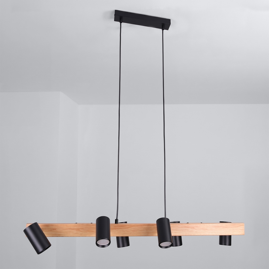 Brilagi - LED RGBW Stmívatelný lustr na lanku SELE 6xGU10/6,5W/230V 2700-6500K černá/dekor dubu + dálkové ovládání