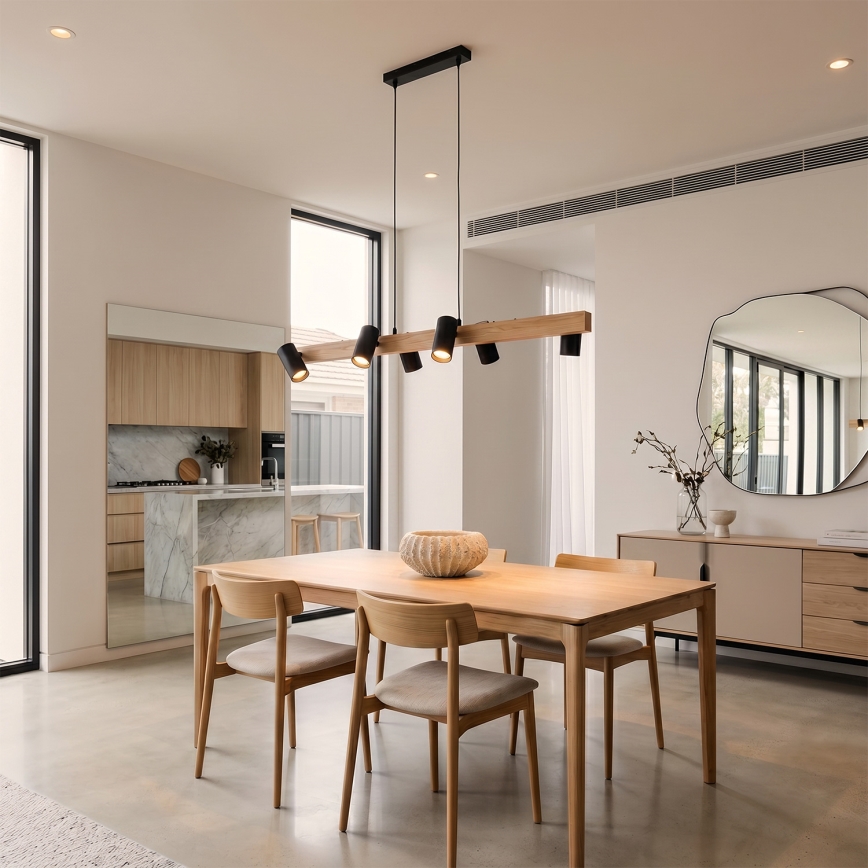 Brilagi - LED RGBW Stmívatelný lustr na lanku SELE 6xGU10/6,5W/230V 2700-6500K černá/dekor dubu + dálkové ovládání