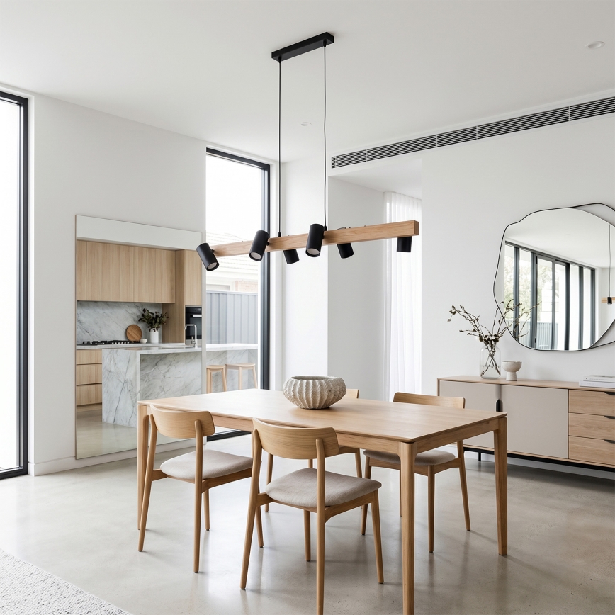 Brilagi - LED RGBW Stmívatelný lustr na lanku SELE 6xGU10/6,5W/230V 2700-6500K černá/dekor dubu + dálkové ovládání