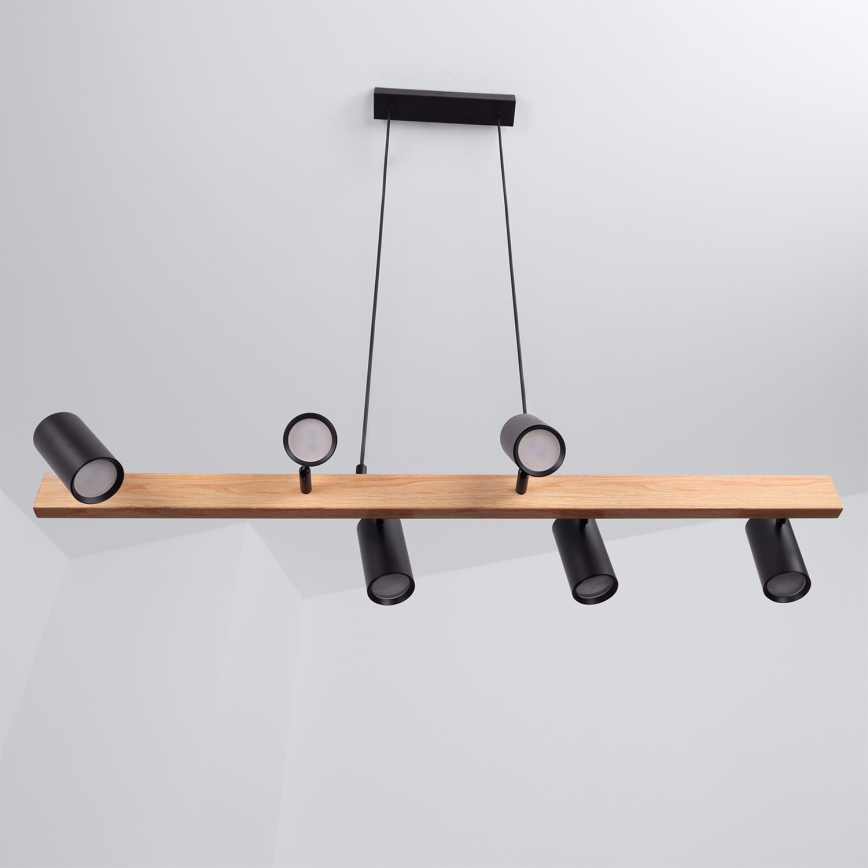 Brilagi - LED RGBW Stmívatelný lustr na lanku SELE 6xGU10/6,5W/230V 2700-6500K černá/dekor dubu + dálkové ovládání