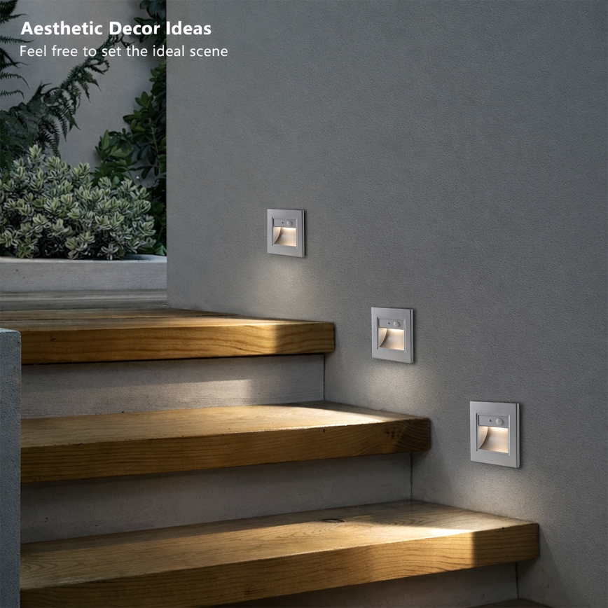 Brilagi - LED Schodišťové svítidlo se senzorem STEP LIGHT LED/1,5W/230V IP44 stříbrná