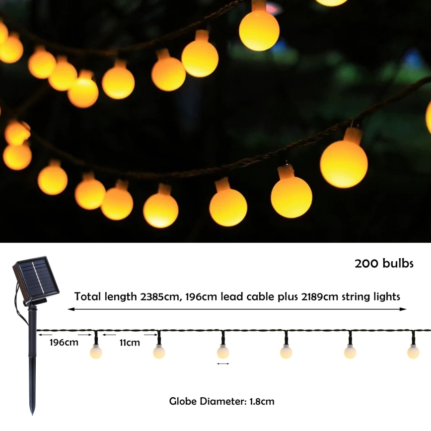 Brilagi - LED Solární dekorační řetěz BUBBLE 200xLED/8 funkcí 20m IP65 teplá bílá