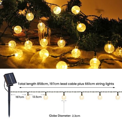 Brilagi - LED Solární dekorační řetěz BUBBLE 50xLED/8 funkcí 7m IP65 teplá bílá 600 mAh