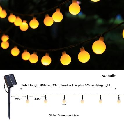 Brilagi - LED Solární dekorační řetěz BUBBLE 50xLED/8 funkcí 7m IP65 teplá bílá 600 mAh