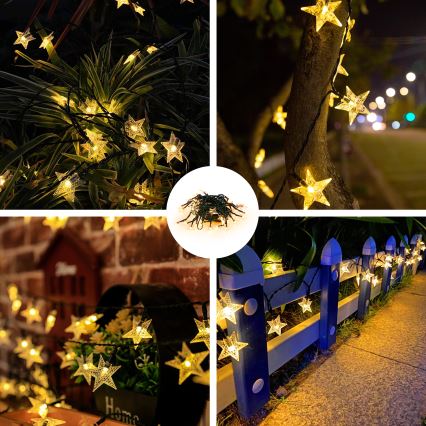 Brilagi - LED Solární dekorační řetěz STARS 50xLED/8 funkcí 7m IP65 teplá bílá 600 mAh