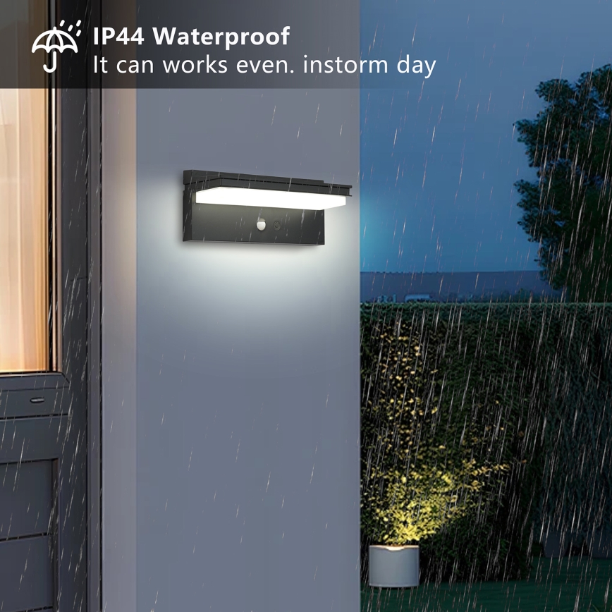Brilagi - LED Solární nástěnné svítidlo se senzorem SUN SENSE LED/10W/3,7V 4000 mAh IP44