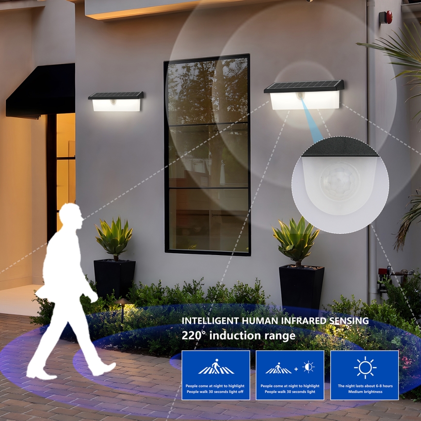 Brilagi - LED Solární nástěnné svítidlo se senzorem SUN RAY LED/6W/3,7V 2200 mAh IP44