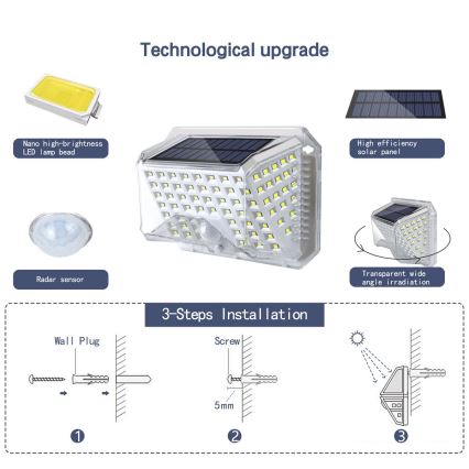 Brilagi - LED Solární nástěnné svítidlo se senzorem WALLIE LED/4W/5,5V 1200 mAh 6500K IP64 stříbrná