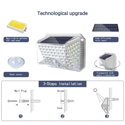 Brilagi - LED Solární nástěnné svítidlo se senzorem WALLIE LED/4W/5,5V 6500K IP64 stříbrná