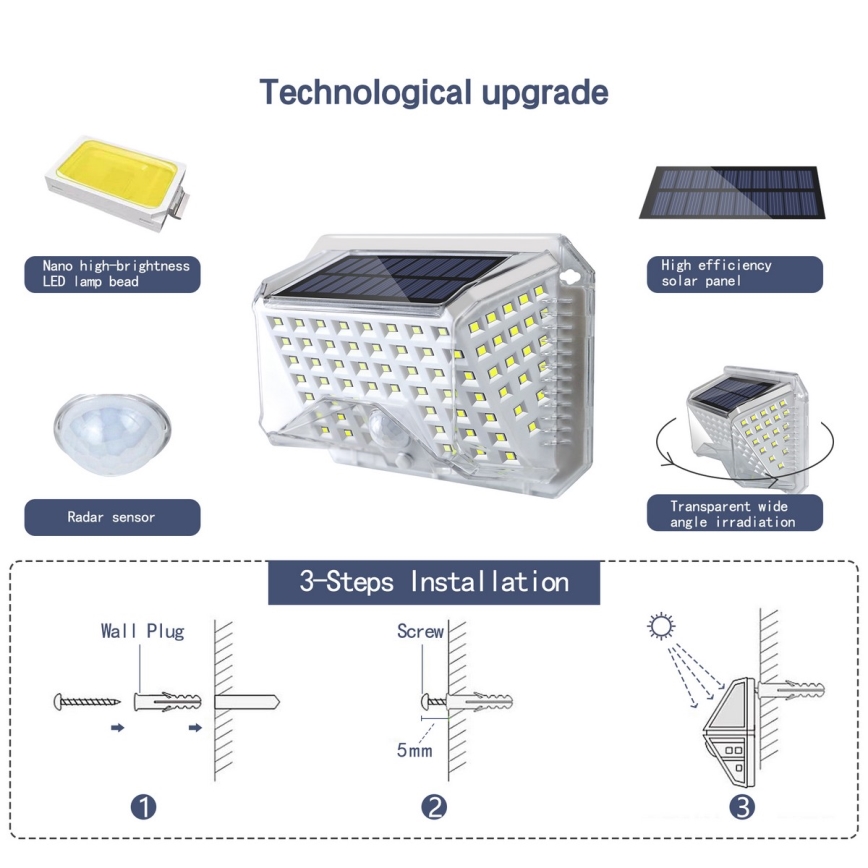 Brilagi - LED Solární nástěnné svítidlo se senzorem WALLIE LED/4W/5,5V 1200 mAh 6500K IP64 stříbrná